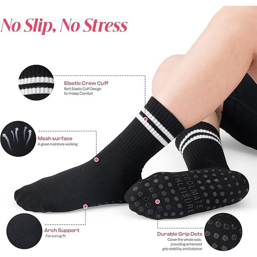 COOLMATE Pilates Socks with Grips for Women, Yoga Socks, Crew Non Slip Women for - Picture 2 of 5